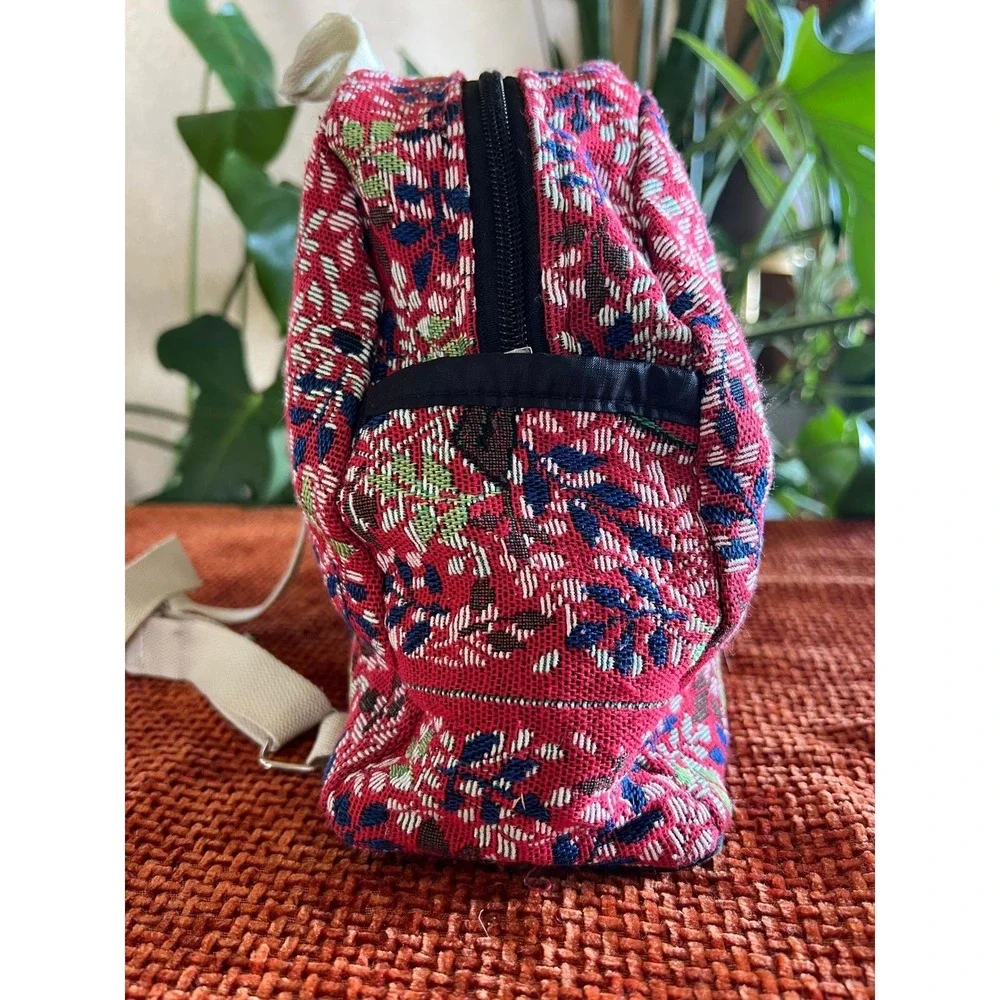 Vintage Whimsy Owl Tapestry‎ Mini Backpack Red Floral Boho Woven Small Rucksack